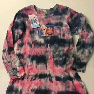 New! Frozen Long Sleeve Tie Dye Dress ruffle girls 8 cotton Disney